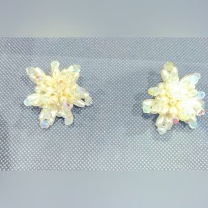 Antique faux crystal and Pearl earrings. Clip